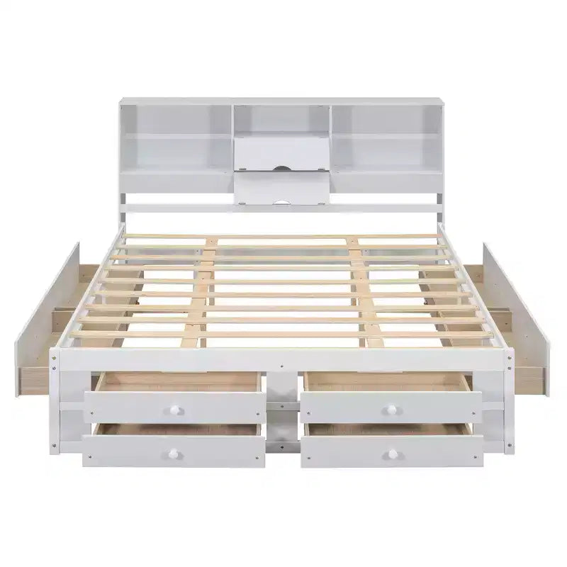 Lit plateforme Whisen King Size avec tête de lit de rangement et 8 tiroirs