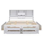 Lit plateforme Whisen King Size avec tête de lit de rangement et 8 tiroirs