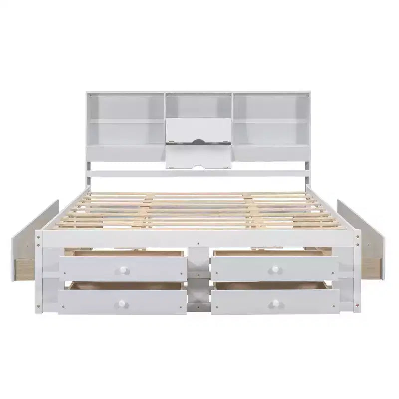 Lit plateforme Whisen King Size avec tête de lit de rangement et 8 tiroirs