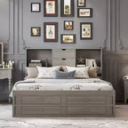 Lit plateforme Whisen King Size avec tête de lit de rangement et 8 tiroirs