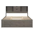 Lit plateforme Whisen King Size avec tête de lit de rangement et 8 tiroirs