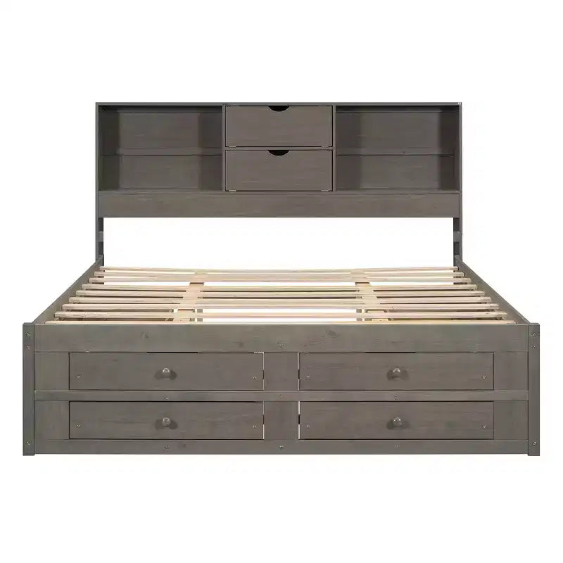 Lit plateforme Whisen King Size avec tête de lit de rangement et 8 tiroirs