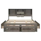 Lit plateforme Whisen King Size avec tête de lit de rangement et 8 tiroirs