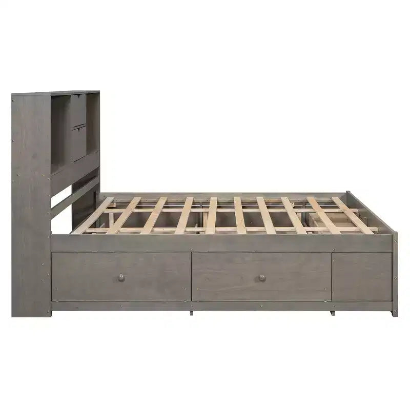 Lit plateforme Whisen King Size avec tête de lit de rangement et 8 tiroirs
