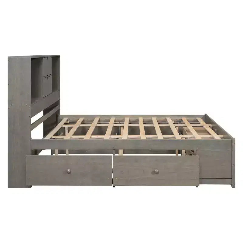 Lit plateforme Whisen King Size avec tête de lit de rangement et 8 tiroirs