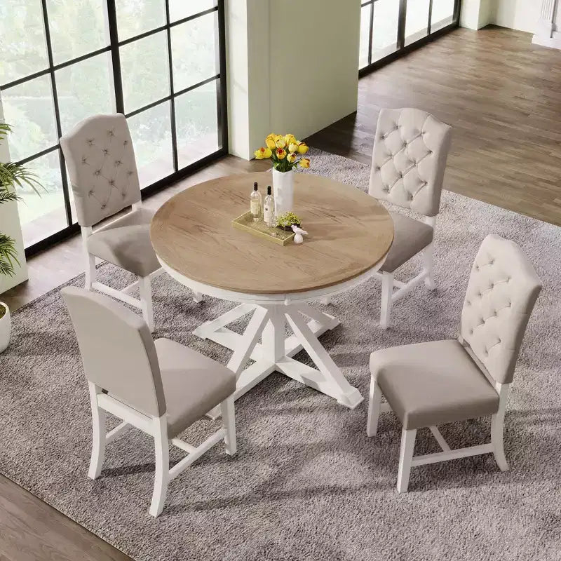 Ensemble de salle à manger Whisen de style rétro avec table extensible et 4 chaises rembourrées