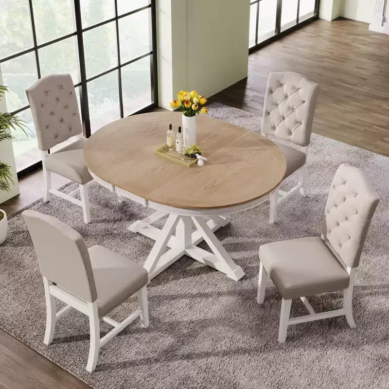 Ensemble de salle à manger Whisen de style rétro avec table extensible et 4 chaises rembourrées
