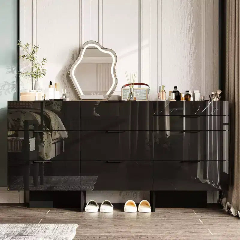 Commode brillante Famapy avec accents en marbre, armoire de rangement à 6 tiroirs pour chambre à coucher, salon et cuisine
