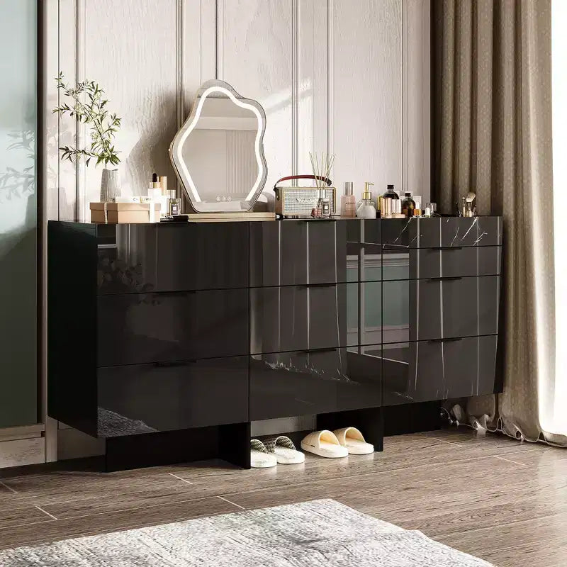 Commode brillante Famapy avec accents en marbre, armoire de rangement à 6 tiroirs pour chambre à coucher, salon et cuisine