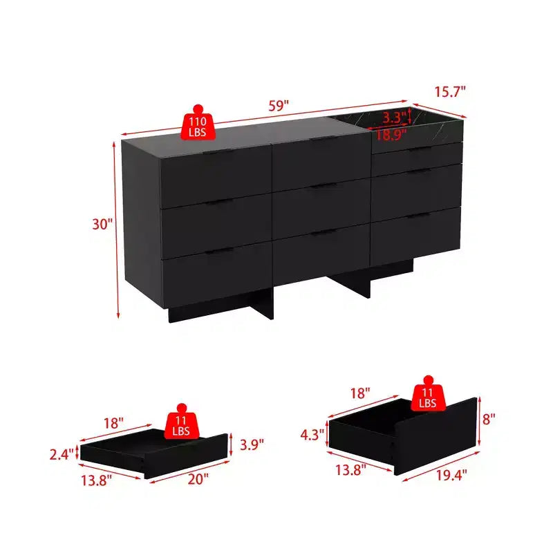 Commode brillante Famapy avec accents en marbre, armoire de rangement à 6 tiroirs pour chambre à coucher, salon et cuisine