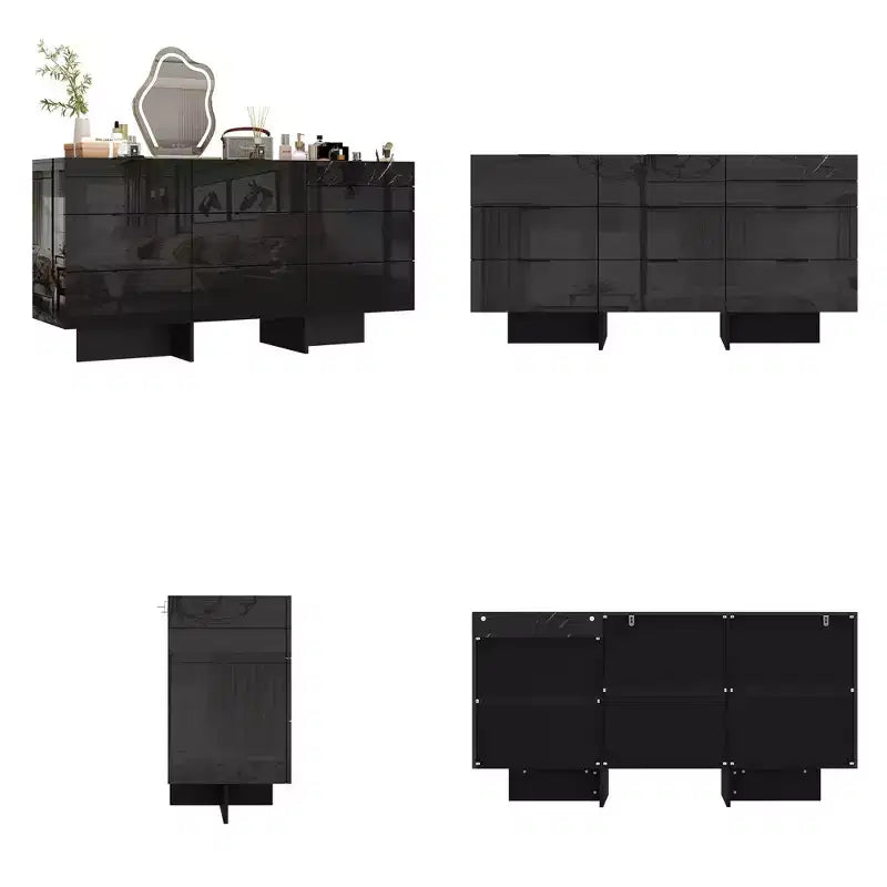Commode brillante Famapy avec accents en marbre, armoire de rangement à 6 tiroirs pour chambre à coucher, salon et cuisine