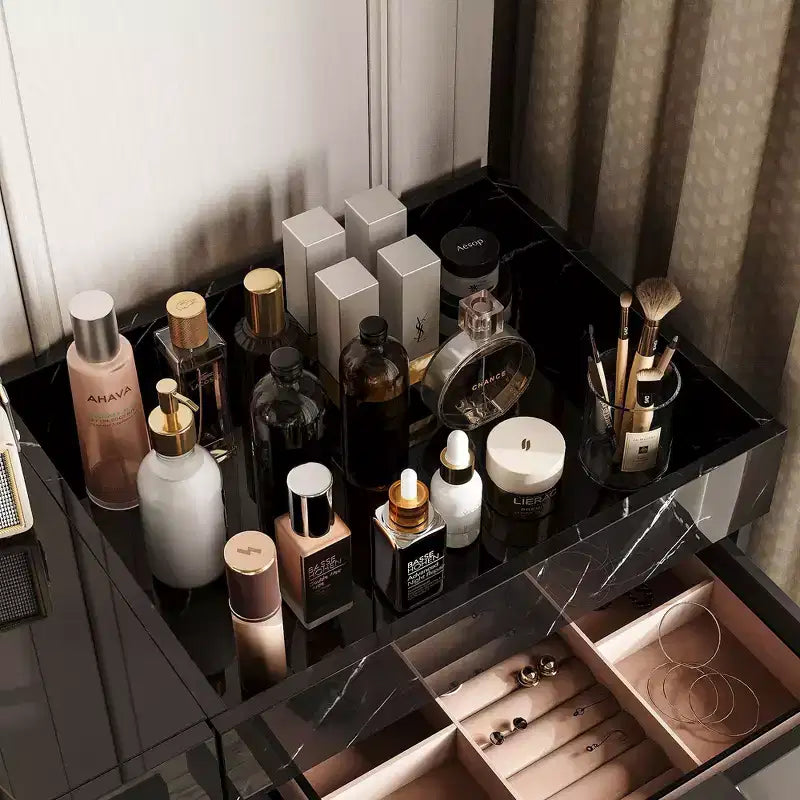 Commode brillante Famapy avec accents en marbre, armoire de rangement à 6 tiroirs pour chambre à coucher, salon et cuisine