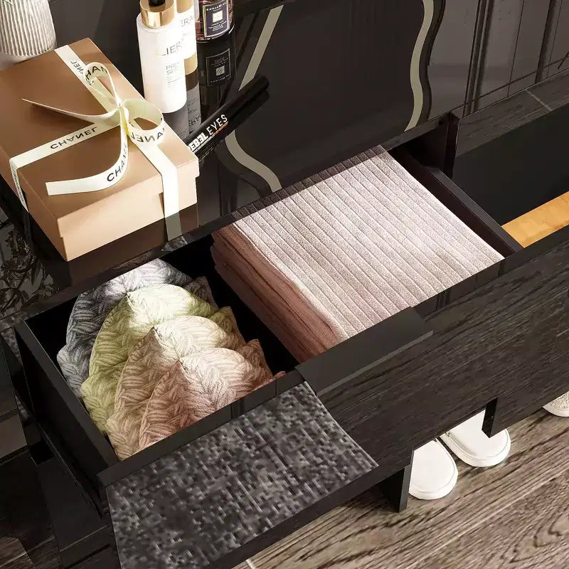 Commode brillante Famapy avec accents en marbre, armoire de rangement à 6 tiroirs pour chambre à coucher, salon et cuisine