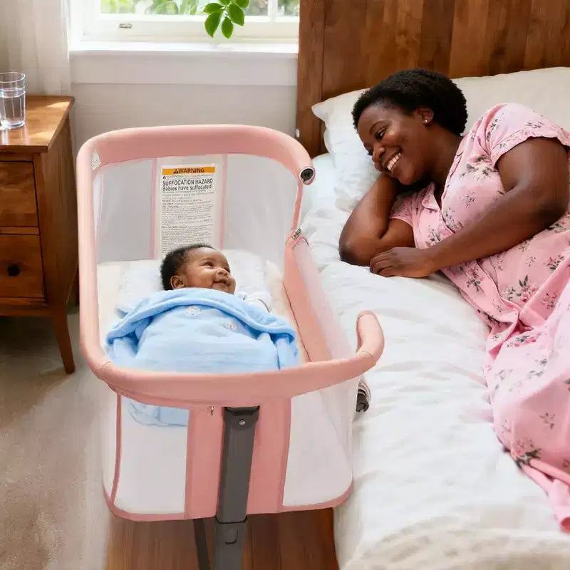 Berceau portatif Kinder King à roulettes, lit cododo tout en maille pour nouveau-né avec matelas doux amovible