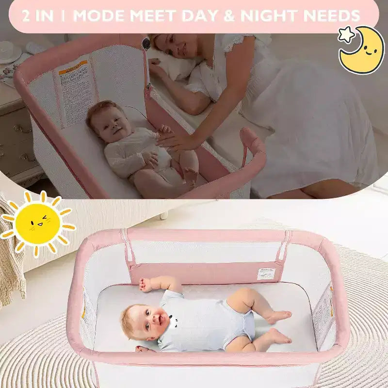 Berceau portatif Kinder King à roulettes, lit cododo tout en maille pour nouveau-né avec matelas doux amovible