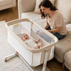 Berceau portatif Kinder King à roulettes, lit cododo tout en maille pour nouveau-né avec matelas doux amovible