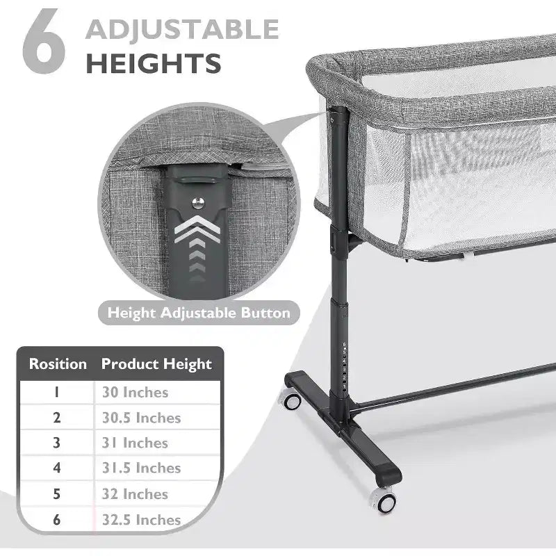 Berceau portatif Kinder King à roulettes, lit cododo tout en maille pour nouveau-né avec matelas doux amovible