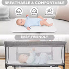 Berceau portatif Kinder King à roulettes, lit cododo tout en maille pour nouveau-né avec matelas doux amovible