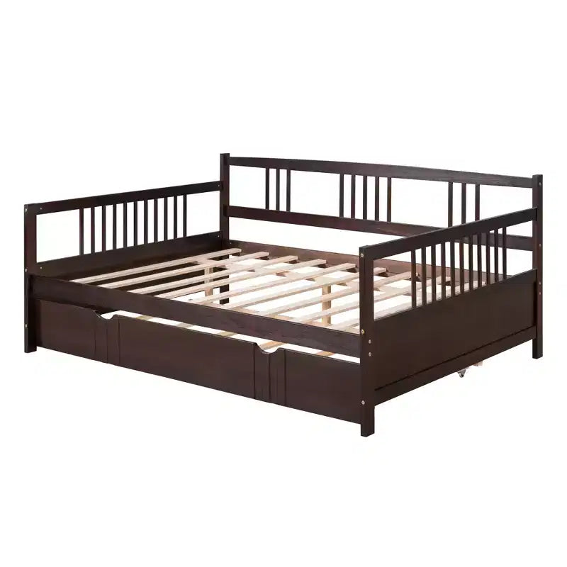 Lit de repos double/grand, cadre de lit plateforme en bois avec lit gigogne double/deux tiroirs - ModernLuxe