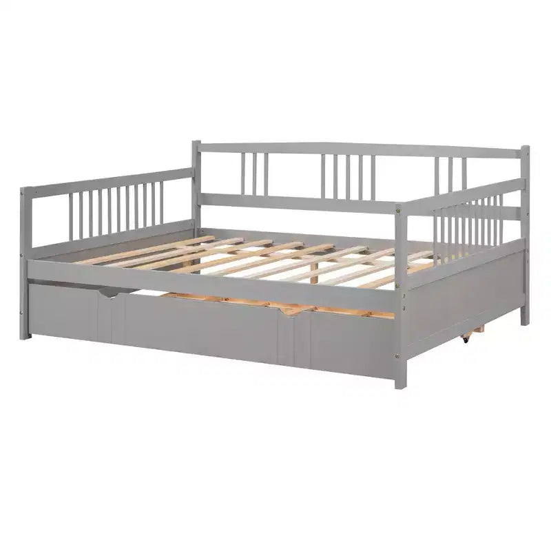 Lit de repos double/grand, cadre de lit plateforme en bois avec lit gigogne double/deux tiroirs - ModernLuxe