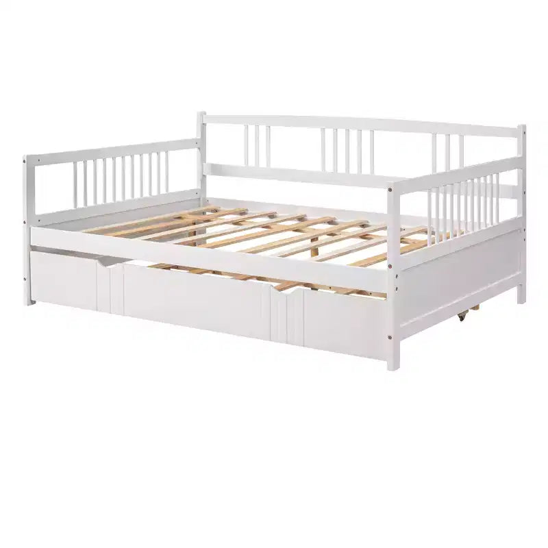 Lit de repos double/grand, cadre de lit plateforme en bois avec lit gigogne double/deux tiroirs - ModernLuxe