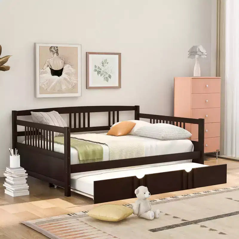Lit de repos double/grand, cadre de lit plateforme en bois avec lit gigogne double/deux tiroirs - ModernLuxe