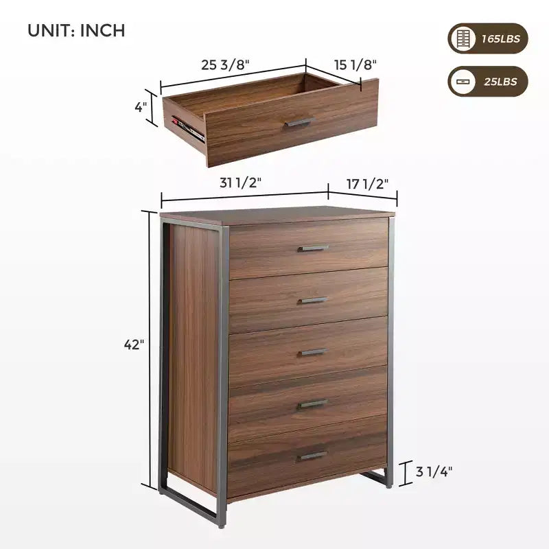 Commode 5 tiroirs EUREKA ERGONOMIC 42 Chest Armoire d'appoint Noyer