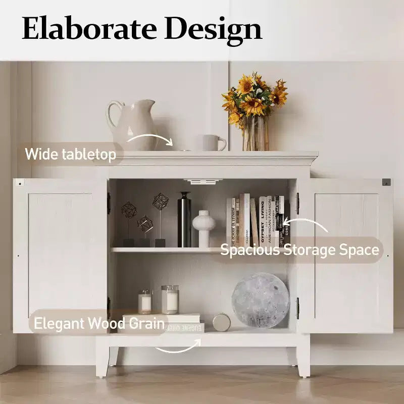 Meuble de rangement Heynemo, buffet de cuisine avec portes décoratives en rotin, meuble d'appoint avec étagère de rangement réglable