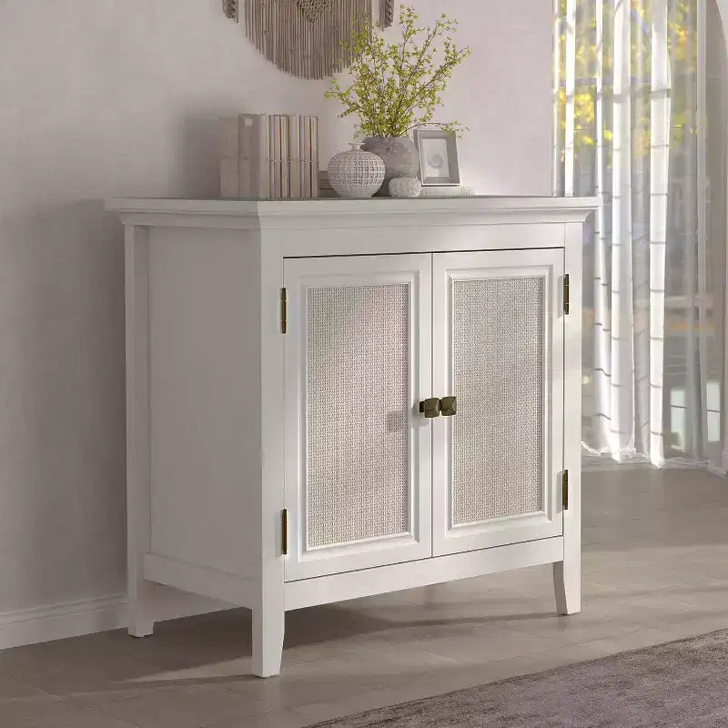 Meuble de rangement Heynemo, buffet de cuisine avec portes décoratives en rotin, meuble d'appoint avec étagère de rangement réglable