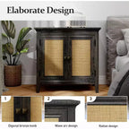 Meuble de rangement Heynemo, buffet de cuisine avec portes décoratives en rotin, meuble d'appoint avec étagère de rangement réglable