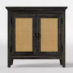 Meuble de rangement Heynemo, buffet de cuisine avec portes décoratives en rotin, meuble d'appoint avec étagère de rangement réglable