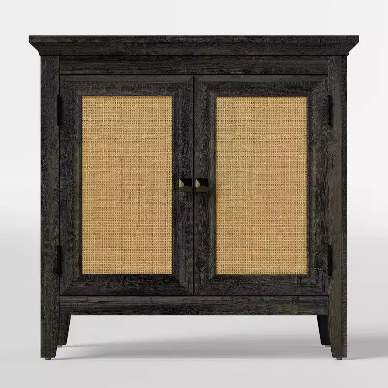 Meuble de rangement Heynemo, buffet de cuisine avec portes décoratives en rotin, meuble d'appoint avec étagère de rangement réglable
