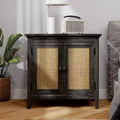 Meuble de rangement Heynemo, buffet de cuisine avec portes décoratives en rotin, meuble d'appoint avec étagère de rangement réglable