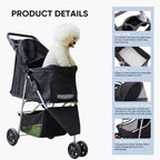 Poussette pliable pour animaux de compagnie avec panier de rangement - Conception pliable pour chiens et chats de petite/moyenne taille
