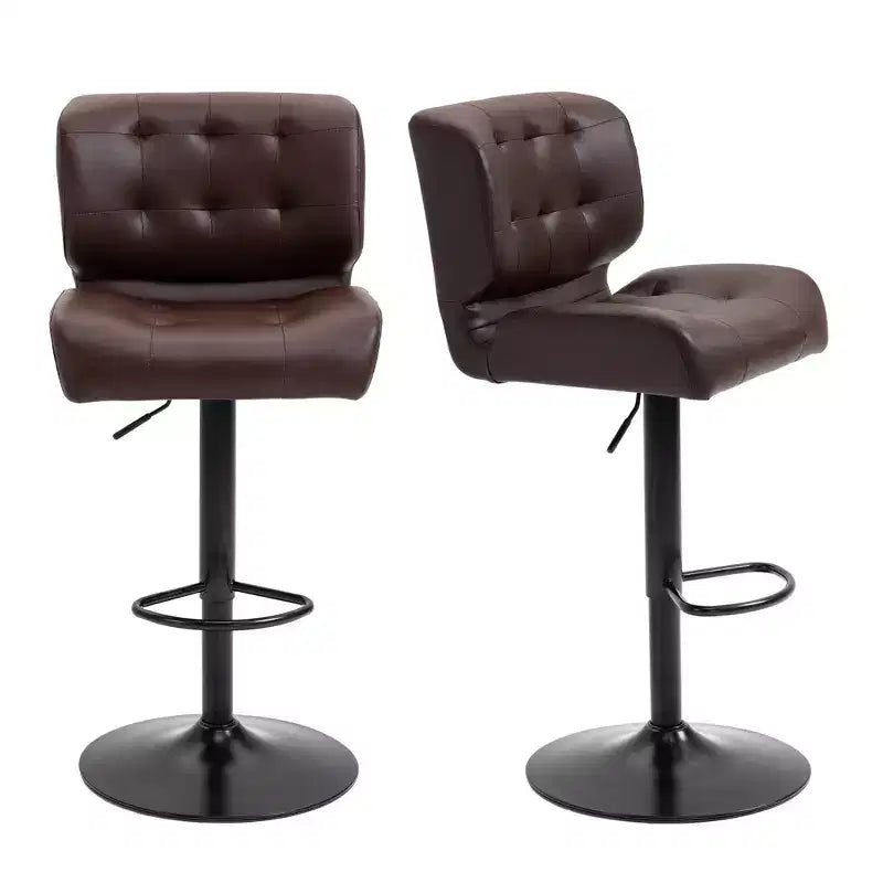 HOMCOM Lot de 2 tabourets de bar hauteur de bar avec siège réglable, coussin épais et repose-pieds en métal pour bar à la maison
