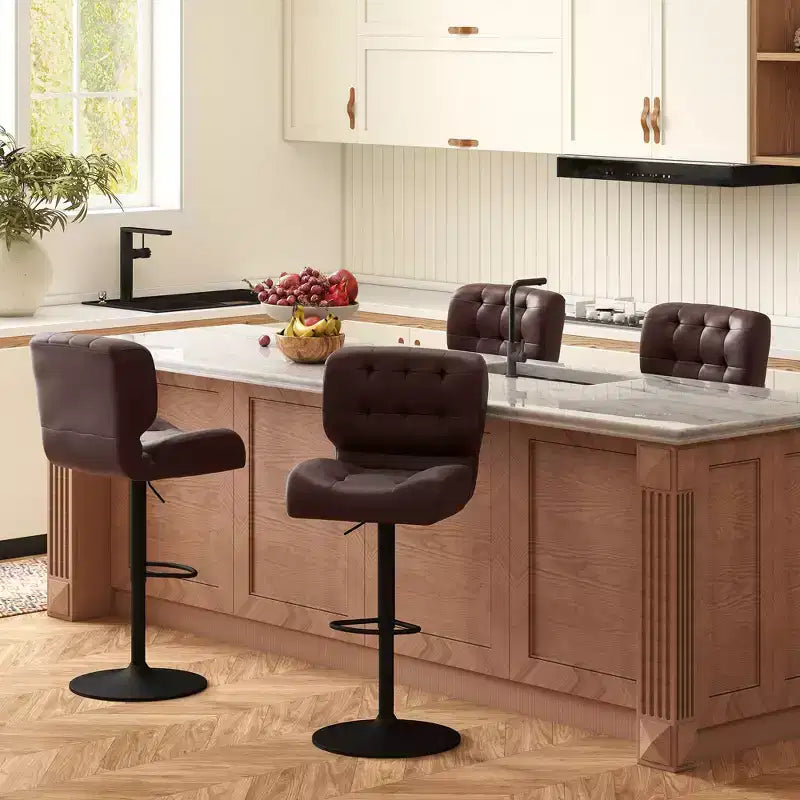 HOMCOM Lot de 2 tabourets de bar hauteur de bar avec siège réglable, coussin épais et repose-pieds en métal pour bar à la maison