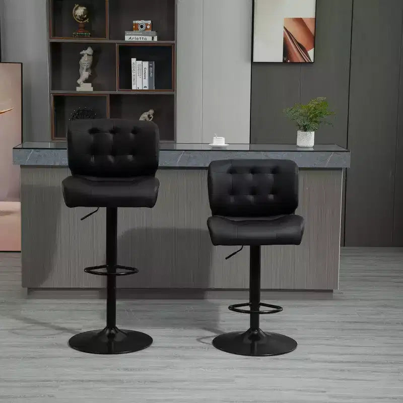 HOMCOM Lot de 2 tabourets de bar hauteur de bar avec siège réglable, coussin épais et repose-pieds en métal pour bar à la maison