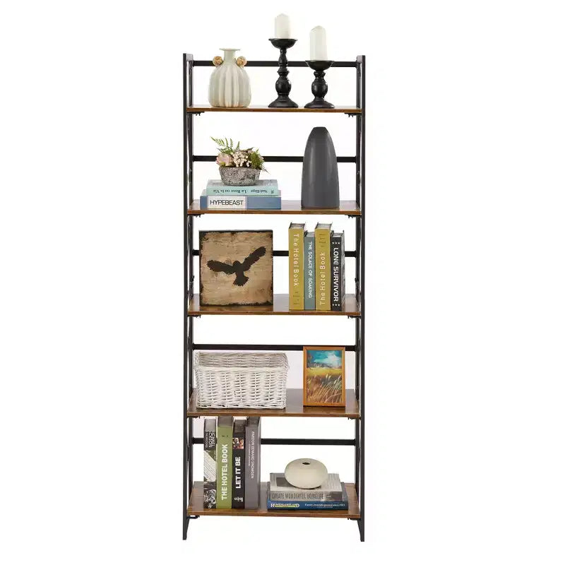 Étagère pliante VECELO, bibliothèque à 5 niveaux, organisateur de rangement industriel pour salon, marron/noyer/marron antique