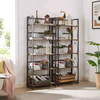 Étagère pliante VECELO, bibliothèque à 5 niveaux, organisateur de rangement industriel pour salon, marron/noyer/marron antique