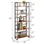 Étagère pliante VECELO, bibliothèque à 5 niveaux, organisateur de rangement industriel pour salon, marron/noyer/marron antique