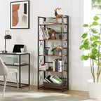 Étagère pliante VECELO, bibliothèque à 5 niveaux, organisateur de rangement industriel pour salon, marron/noyer/marron antique