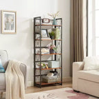 Étagère pliante VECELO, bibliothèque à 5 niveaux, organisateur de rangement industriel pour salon, marron/noyer/marron antique