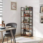 Étagère pliante VECELO, bibliothèque à 5 niveaux, organisateur de rangement industriel pour salon, marron/noyer/marron antique
