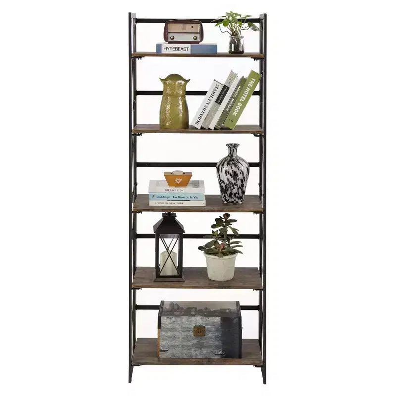 Étagère pliante VECELO, bibliothèque à 5 niveaux, organisateur de rangement industriel pour salon, marron/noyer/marron antique
