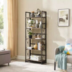 Étagère pliante VECELO, bibliothèque à 5 niveaux, organisateur de rangement industriel pour salon, marron/noyer/marron antique