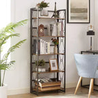 Étagère pliante VECELO, bibliothèque à 5 niveaux, organisateur de rangement industriel pour salon, marron/noyer/marron antique
