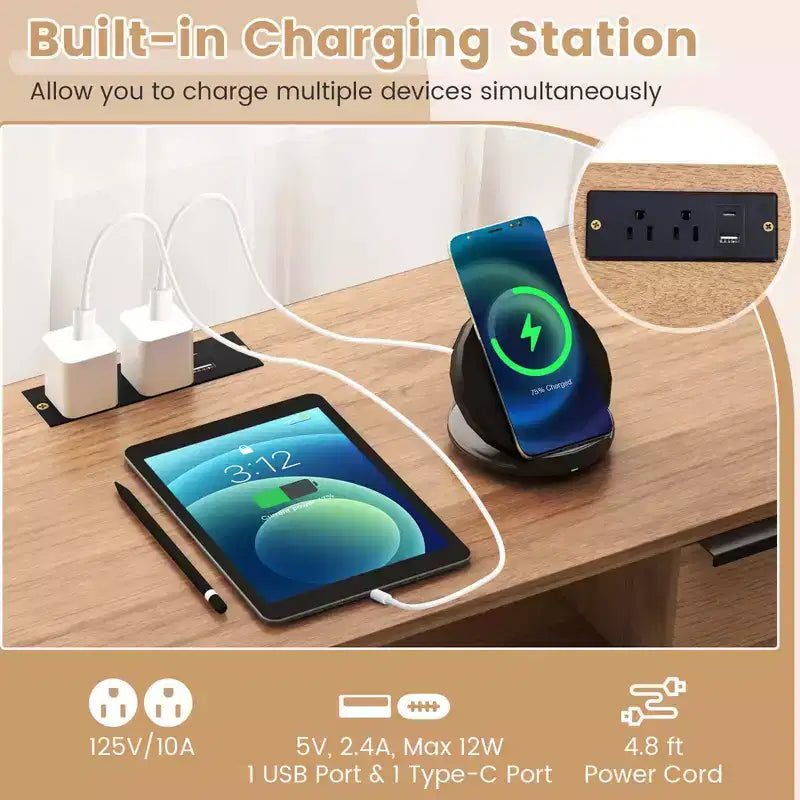 Meuble TV Costway 2 portes avec station de charge, centre de divertissement pour TV jusqu'à 65 pouces
