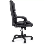 Chaise de bureau Elama à dossier haut réglable en similicuir noir avec base noire