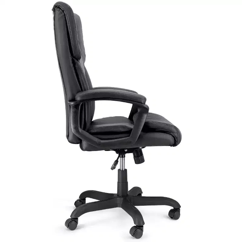 Chaise de bureau Elama à dossier haut réglable en similicuir noir avec base noire
