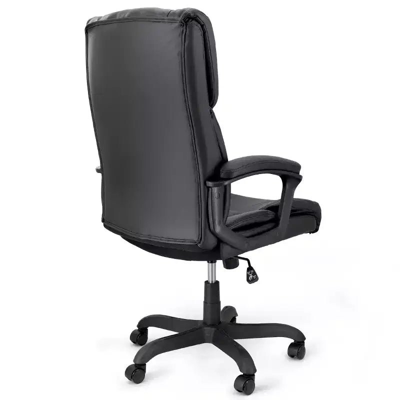 Chaise de bureau Elama à dossier haut réglable en similicuir noir avec base noire